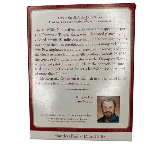 Gee Bee R-1 Super Sportster Sky's The Limit Hallmark Ornament - Picture 3 of 3